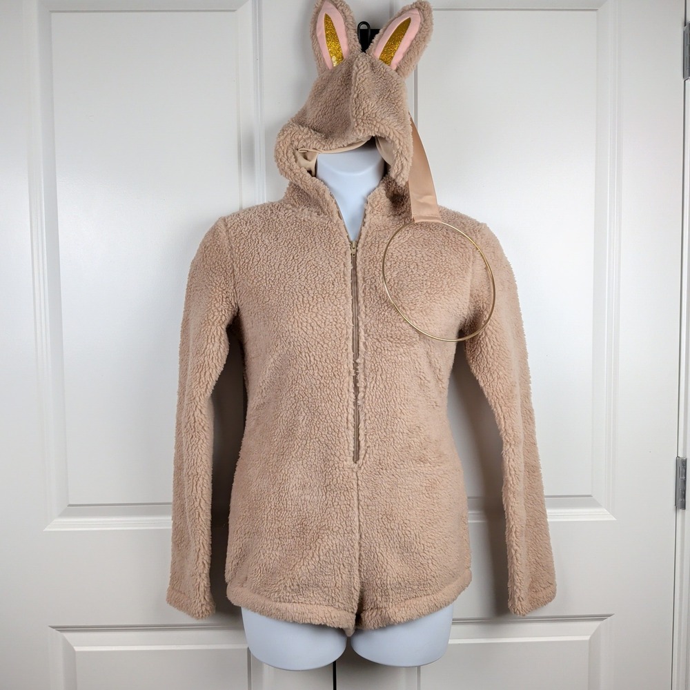 Dolls Kill Trickz N Treatz Tan Sherpa Labubu Hooded Romper Costume Halloween Med